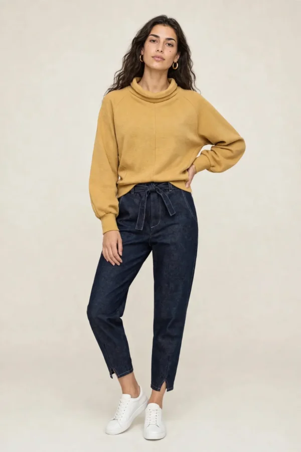 Mustard Waffle Knit Raglan Top