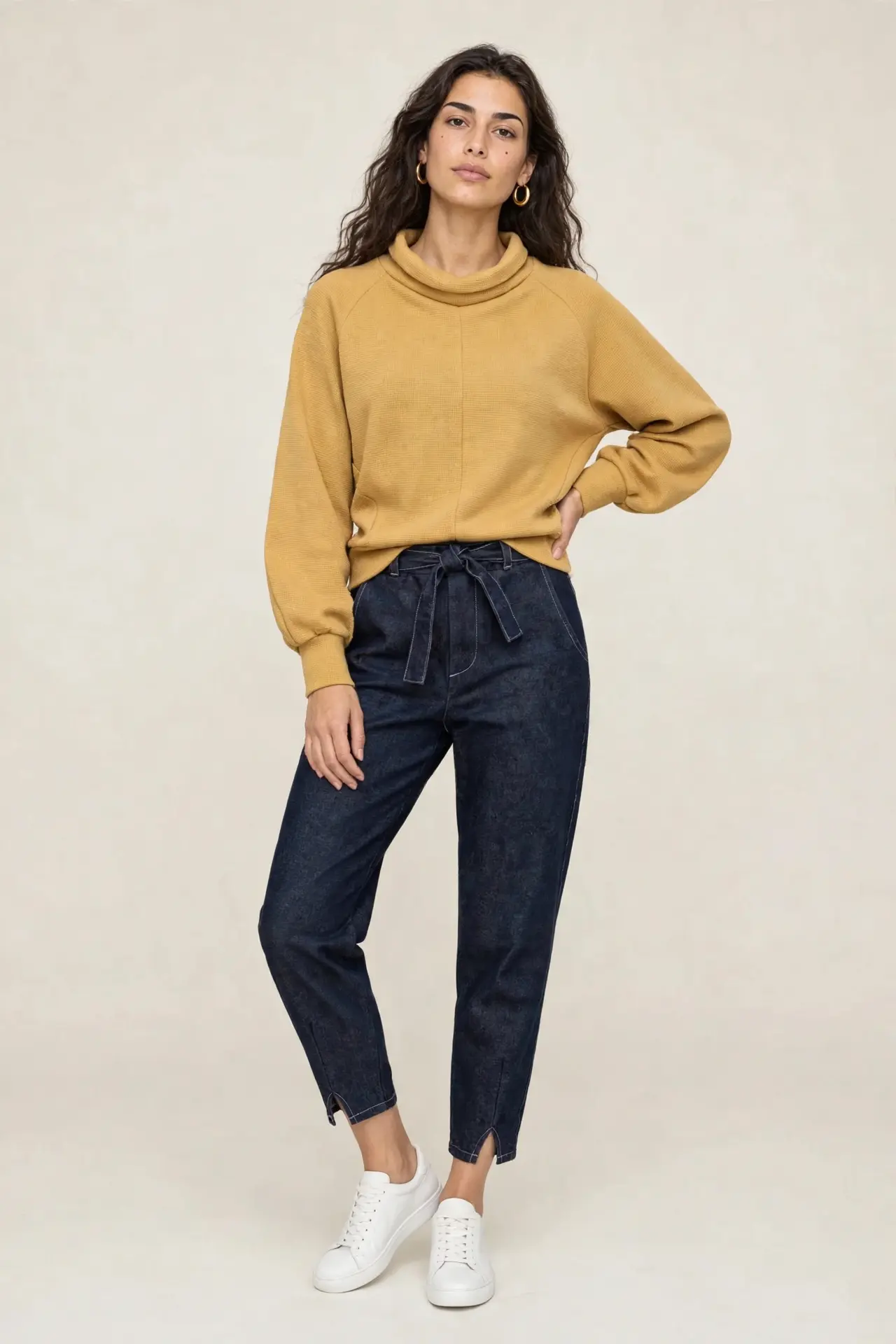 Mustard Waffle Knit Raglan Top