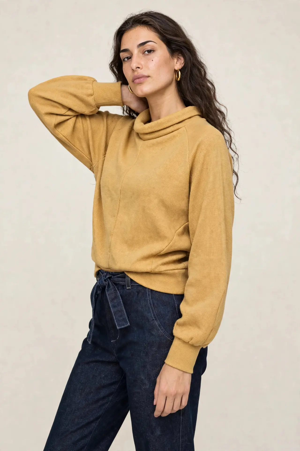 Mustard Waffle Knit Raglan Top - Image 3
