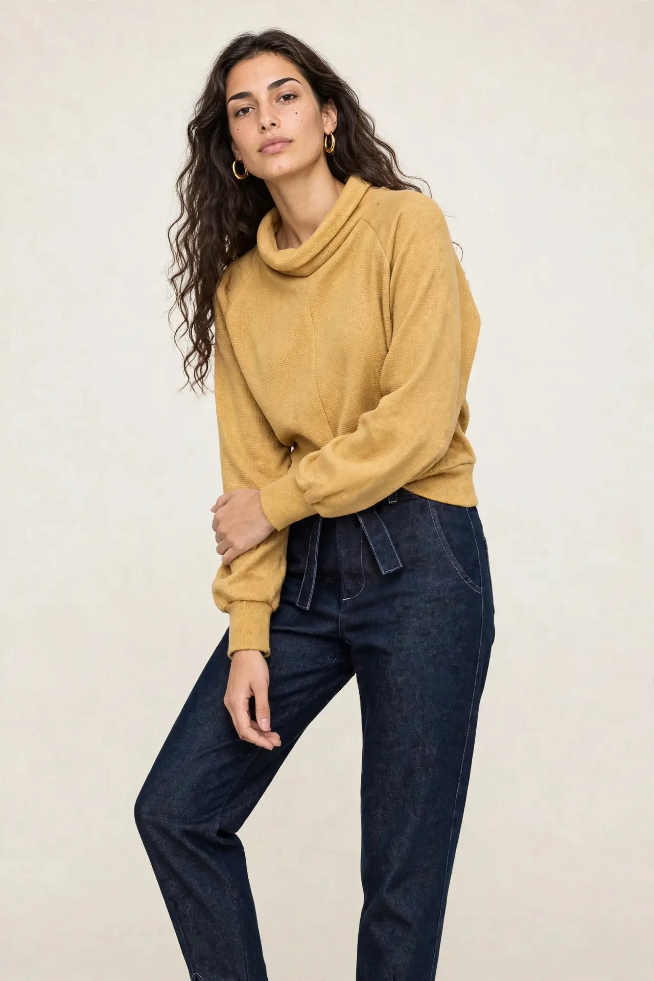 Mustard Waffle Knit Raglan Top - Image 4